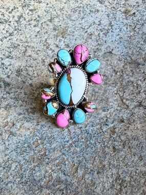 Cotton Candy Turquoise Ring handmade 925 sterling silver- size 8